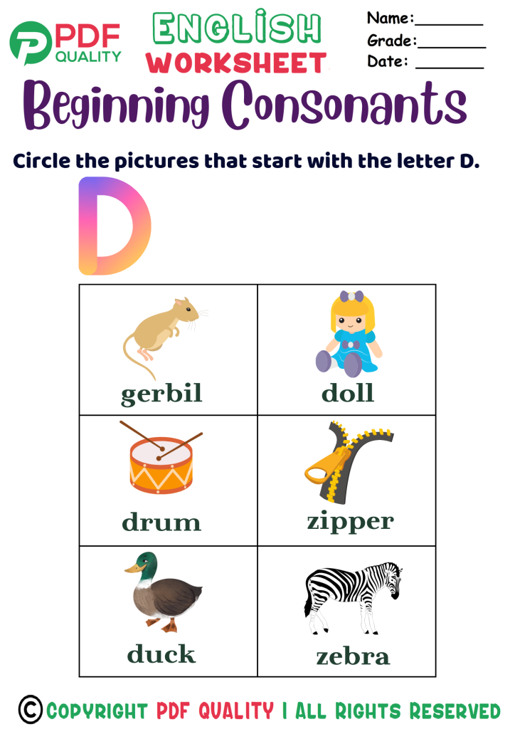 Beginning Consonants with the letter D