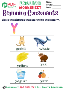 Beginning Consonants with the letter Y