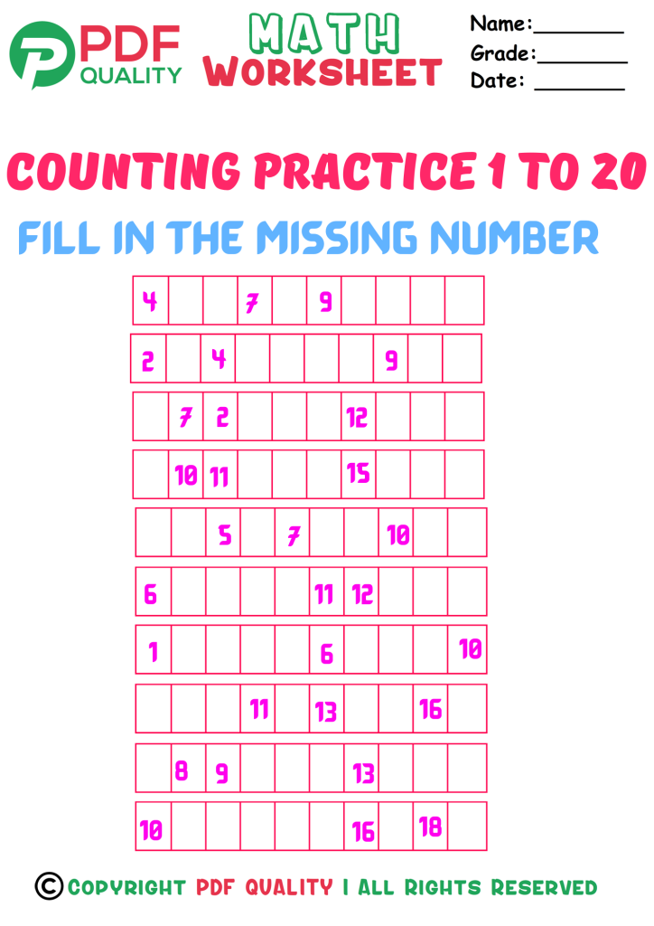 Counting practice 1 to 20(d)