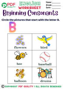 Beginning Consonants with the letter B