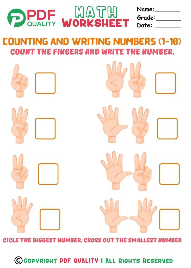 Counting and writing numbers 1 to 10(a)