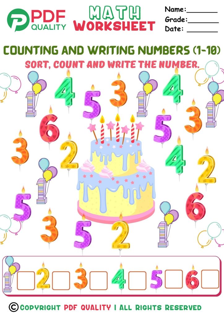 Counting and writing numbers 1 to 10(e)